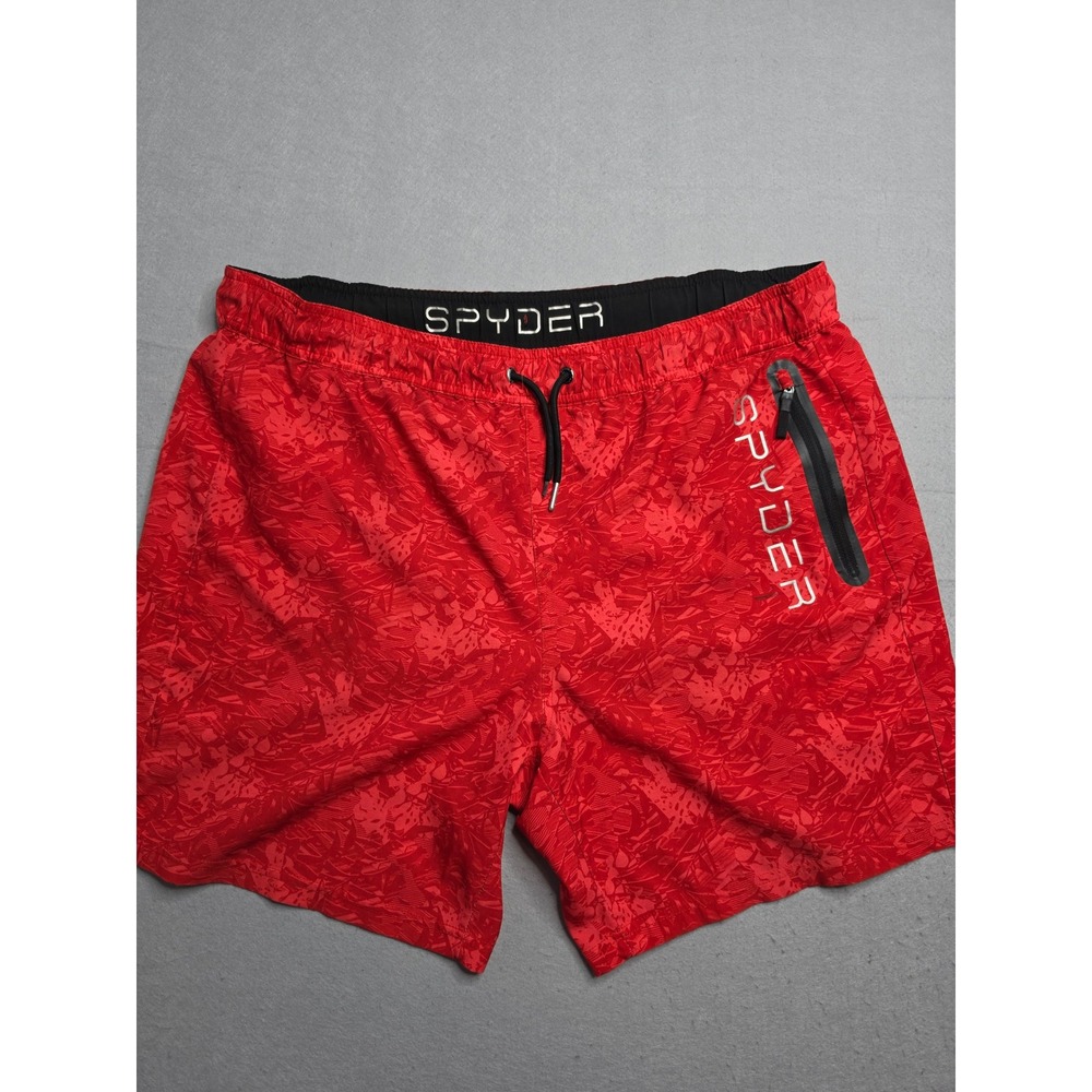 Spyder Swim Trunks Mens XL Red Splash Stretch Quick Dry Uv Protection Drawstring